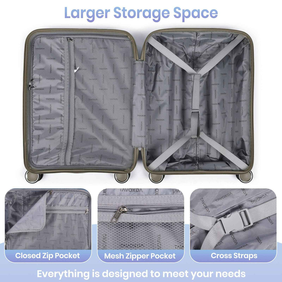 Tavoxda Lightweight PP Hardshell 3 Piece Luggage Sets Brown