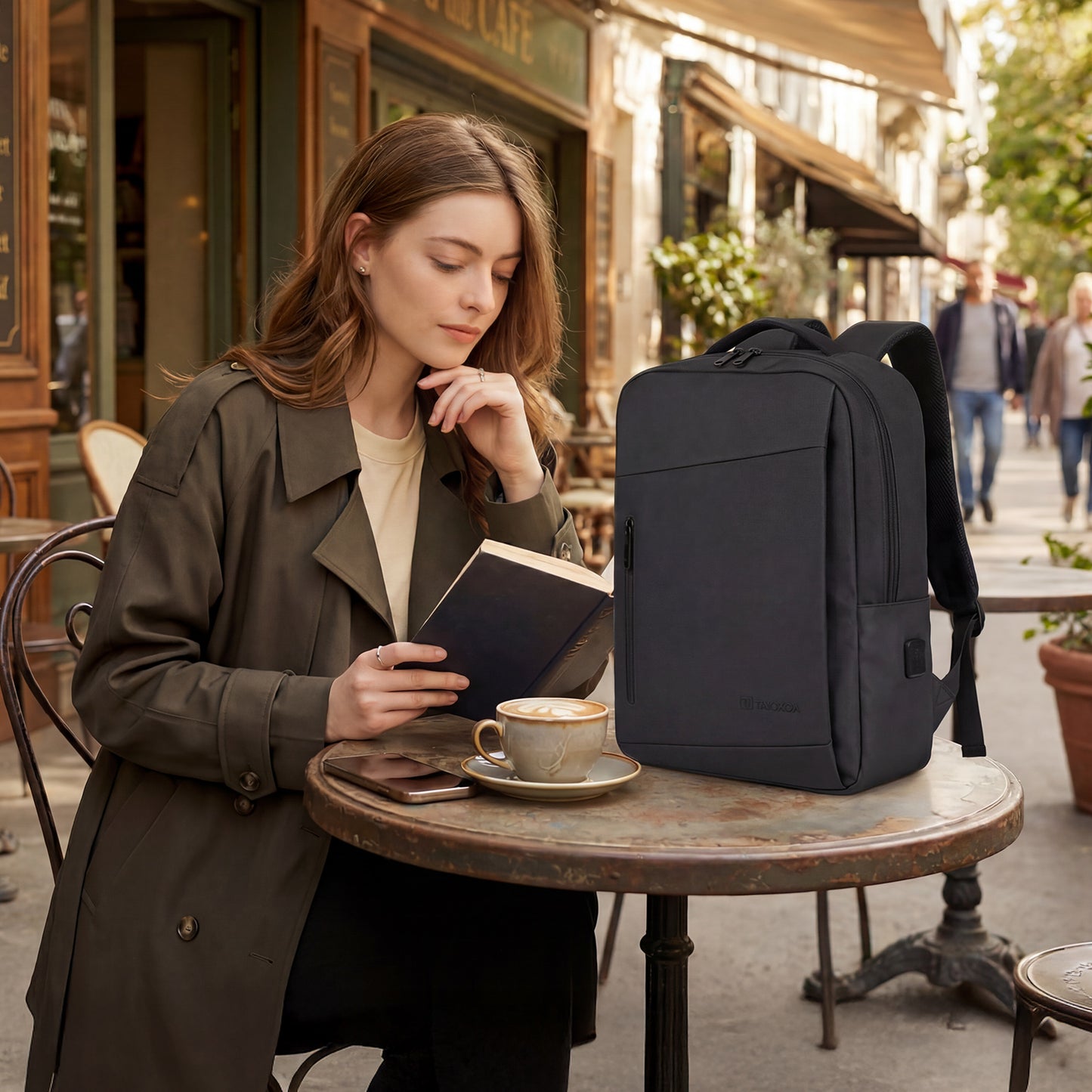 Lightweight Laptop Backpack with USB Charging Port in Black