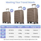 Tavoxda Lightweight PP Hardshell 3 Piece Luggage Sets Brown