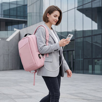 Lightweight Laptop Backpack with USB Charging Port in Pink