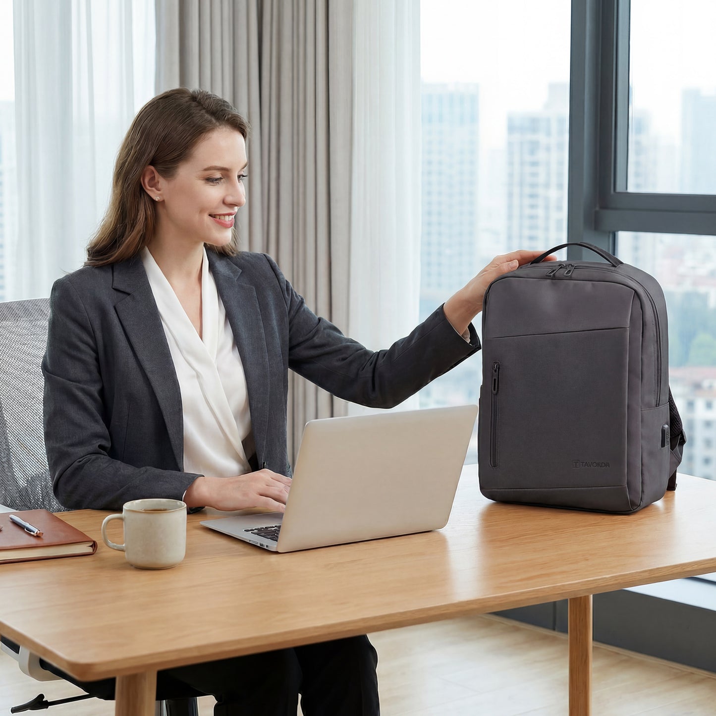 Lightweight Laptop Backpack with USB Charging Port in Black
