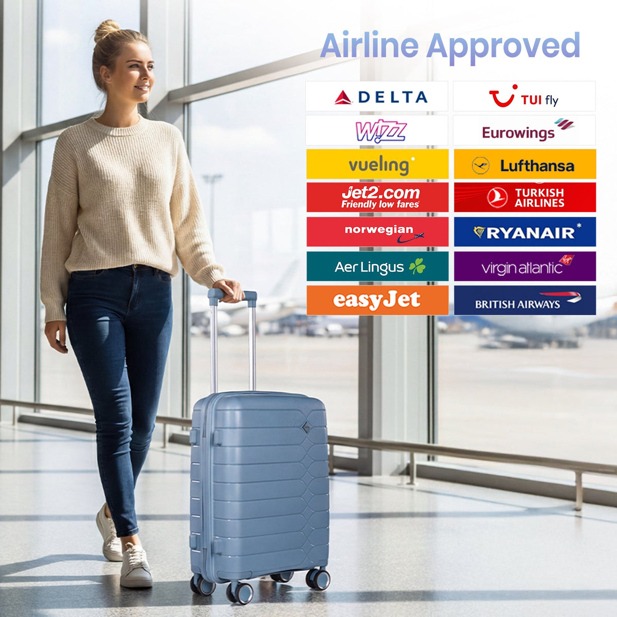 Tavoxda Lightweight PP Hard Shell Cabin Suitcase Light Blue