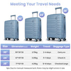 Tavoxda Lightweight PP Hardshell 3 Piece Luggage Sets Light Blue