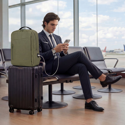 Lightweight Laptop Backpack with USB Charging Port in Green