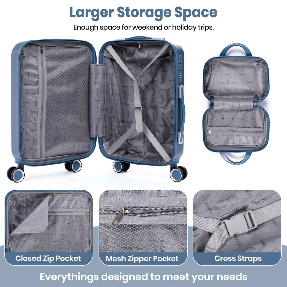 Tavoxda Lightweight Hard Shell Travel Suitcase Sets of 4 Blue
