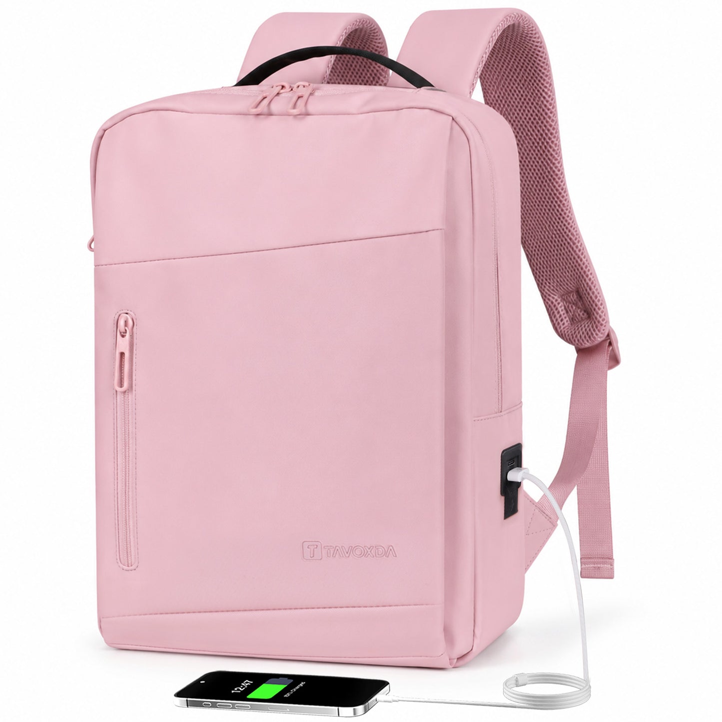 Lightweight Laptop Backpack with USB Charging Port in Pink