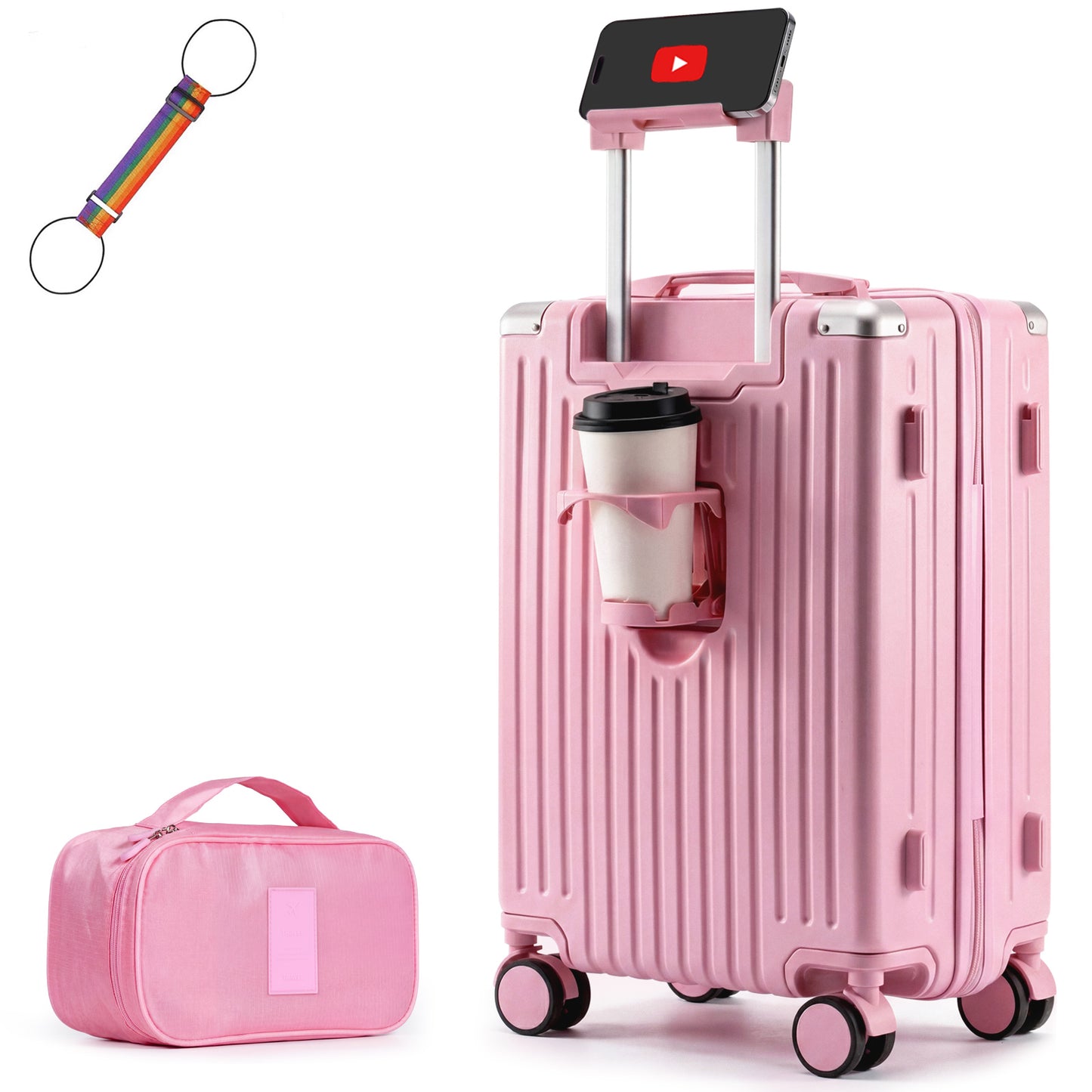 Lightweight Hard Shell Cabin Suitcase with Cup Holder
