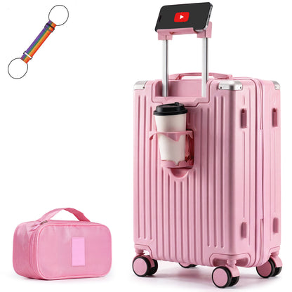 Lightweight Hard Shell Cabin Suitcase with Cup Holder