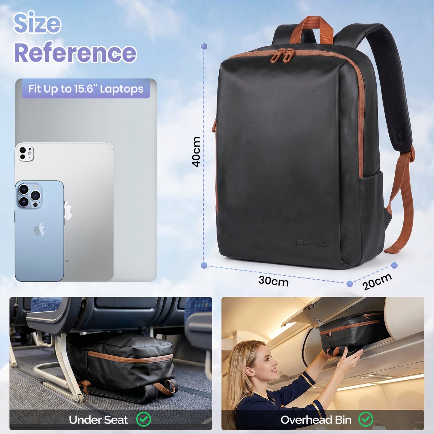 Lightweight Laptop Backpack with Toiletry Bag Black