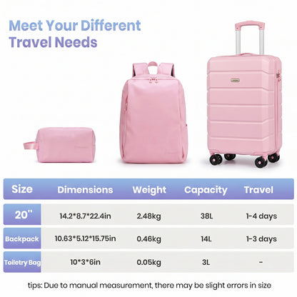 Lightweight Cabin Suitcase with Travel Backpack Set