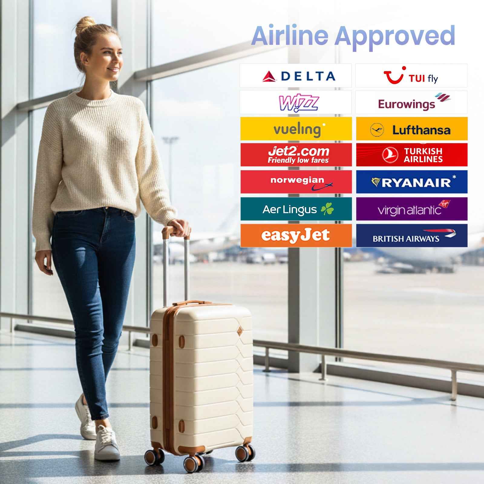 Tavoxda Lightweight PP Hard Shell Cabin Suitcase Cream