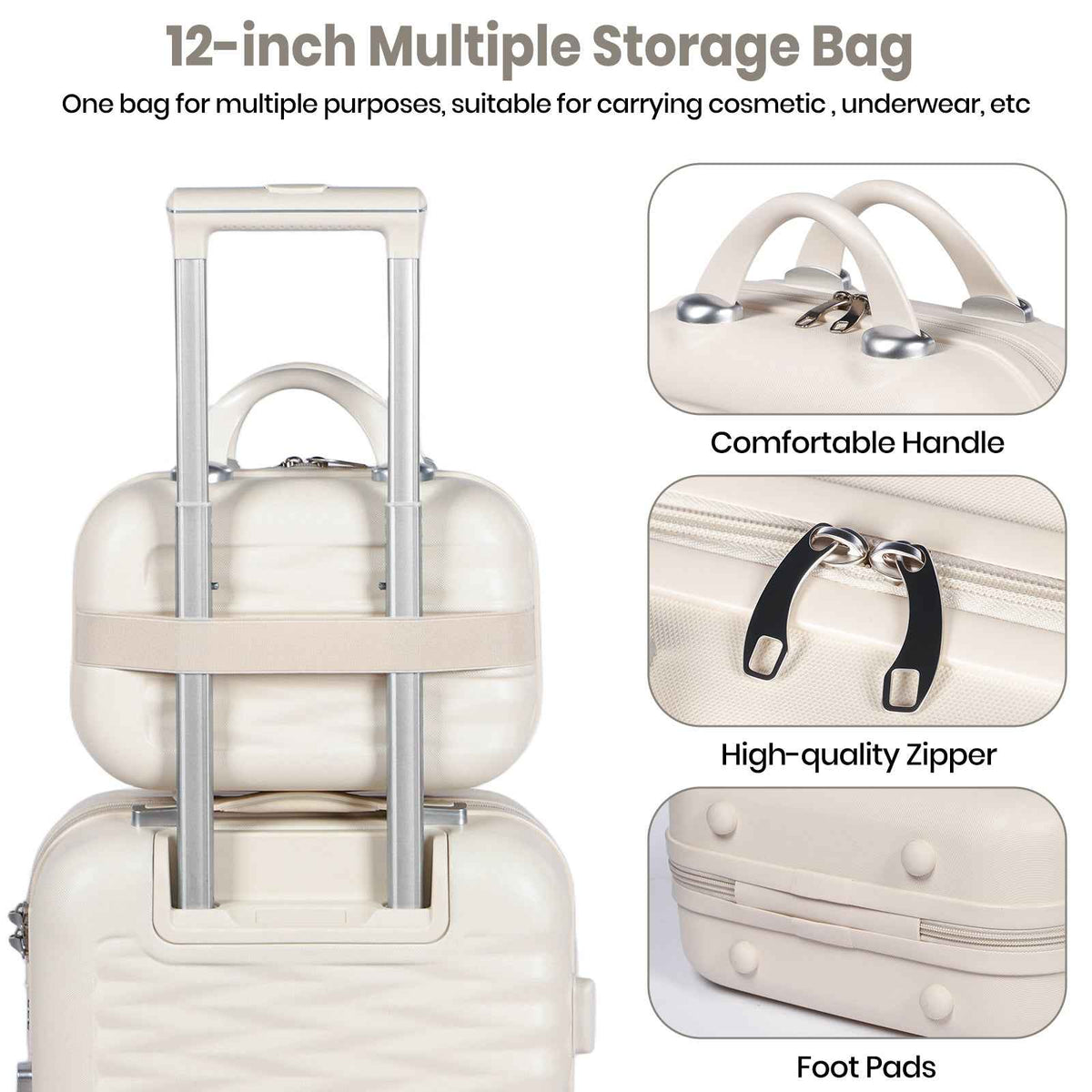 Tavoxda Lightweight Hard Shell Travel Suitcase Sets of 4 White