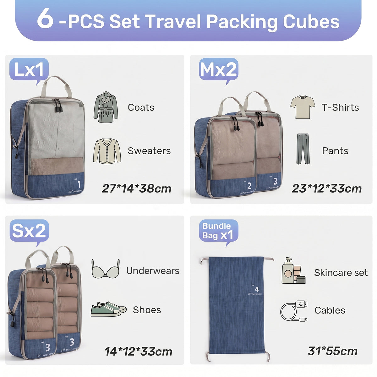 6-Piece Compression Packing Cubes