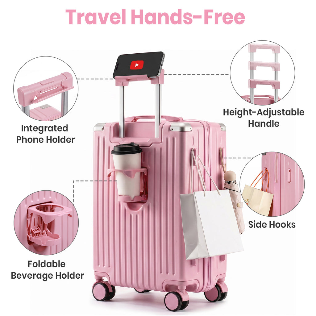 Lightweight Hard Shell Cabin Suitcase with Cup Holder