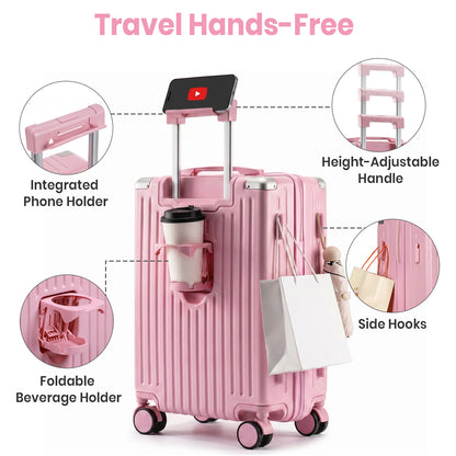 Lightweight Hard Shell Cabin Suitcase with Cup Holder