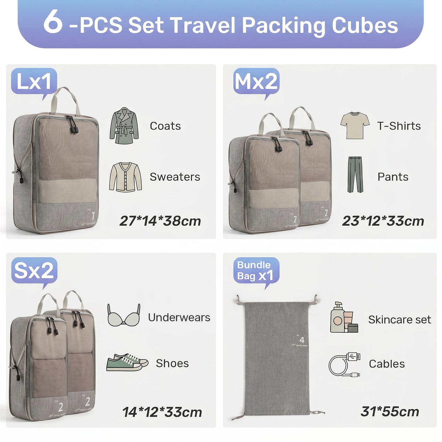 The Compression Packing Cubes 6 Pieces