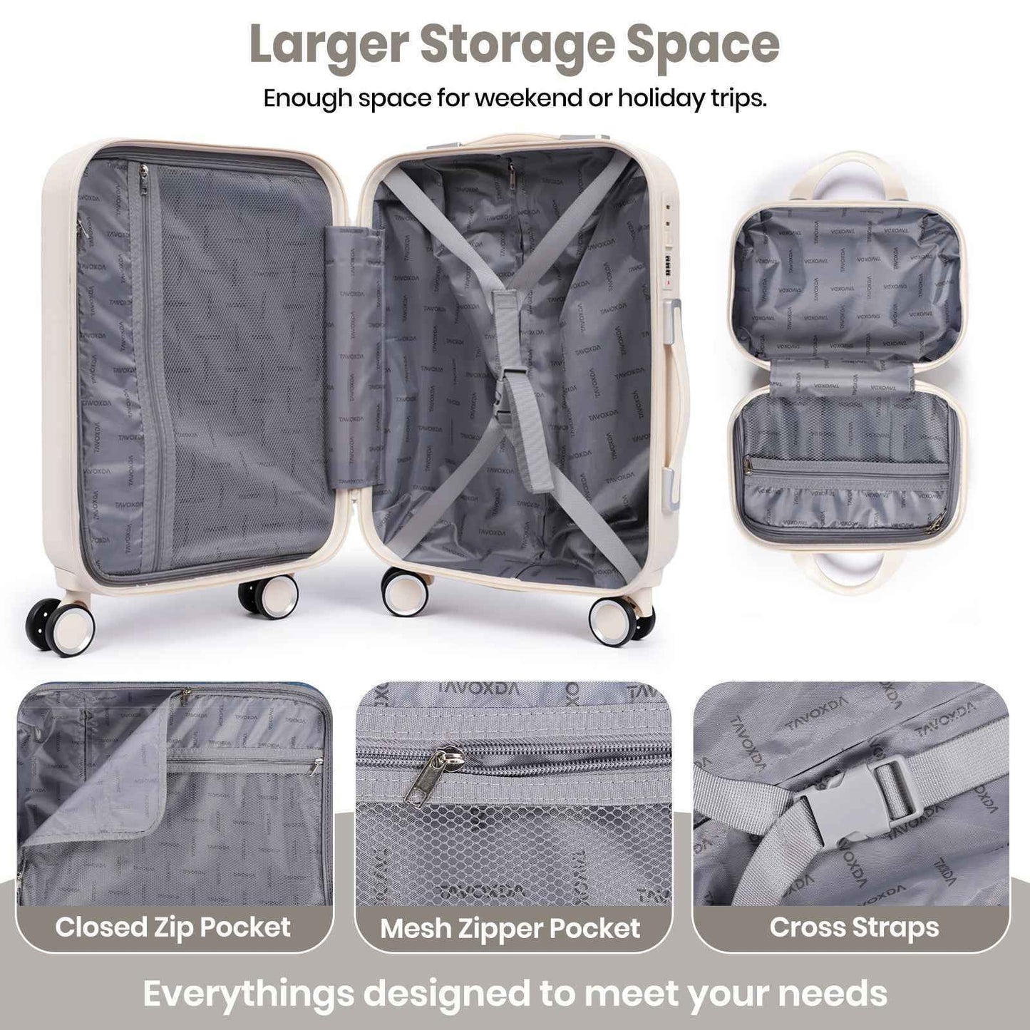 Tavoxda Lightweight Hard Shell Travel Suitcase Sets of 4 White