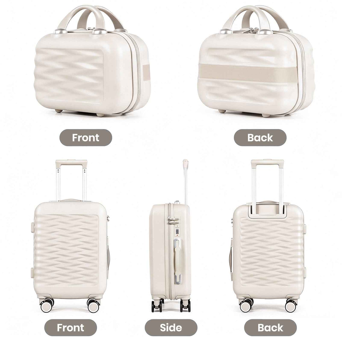 Tavoxda 20 Inch Cabin Case with Beauty Case White