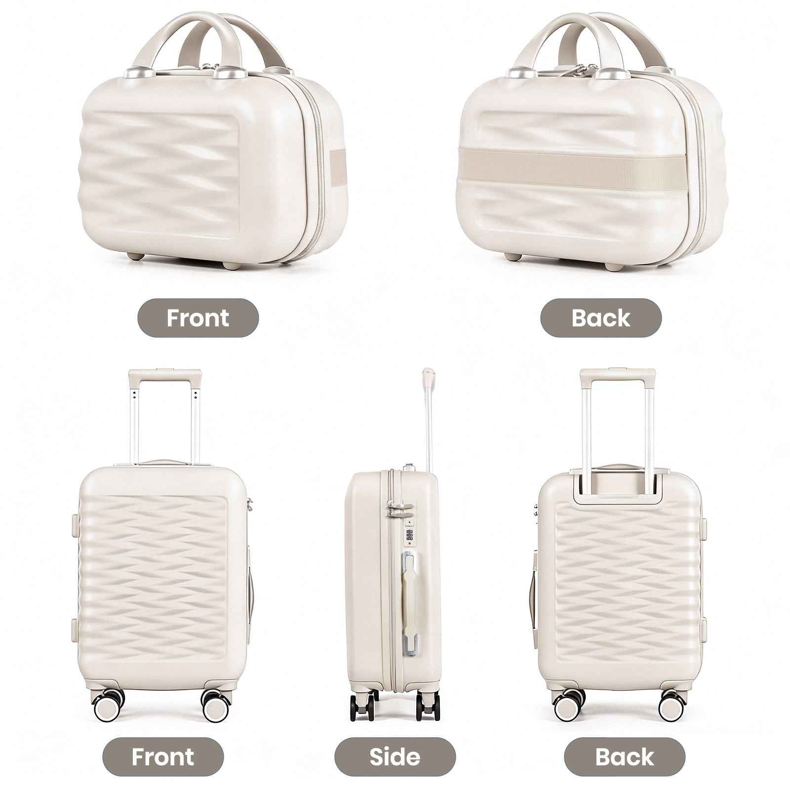 Tavoxda 20 Inch Cabin Case with Beauty Case White