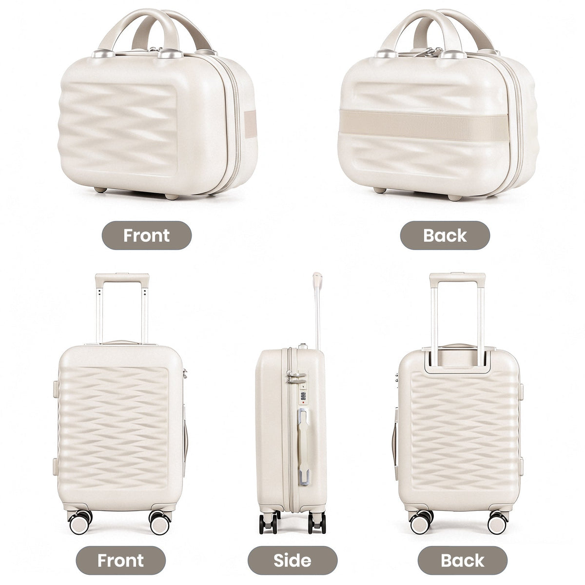 Tavoxda 20 Inch Cabin Case with Beauty Case White