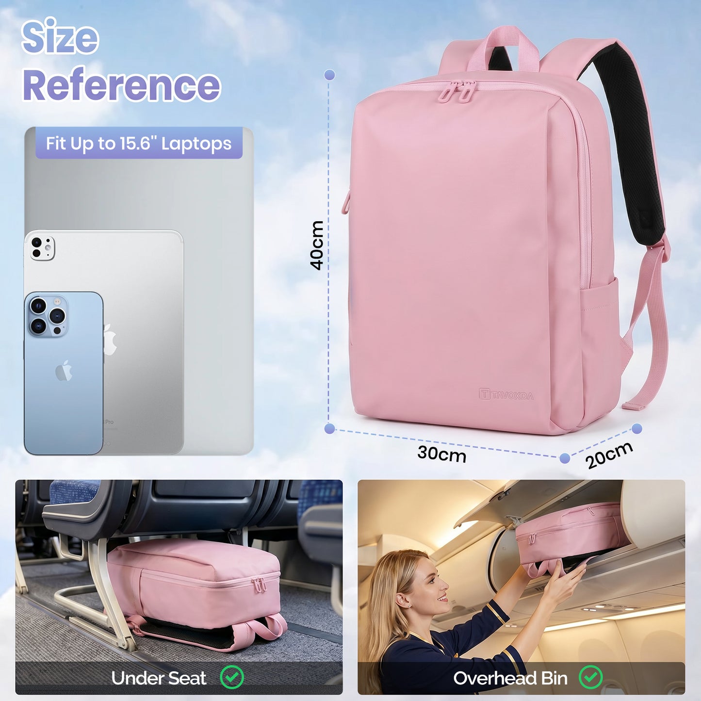Lightweight Laptop Backpack with Toiletry Bag Pink