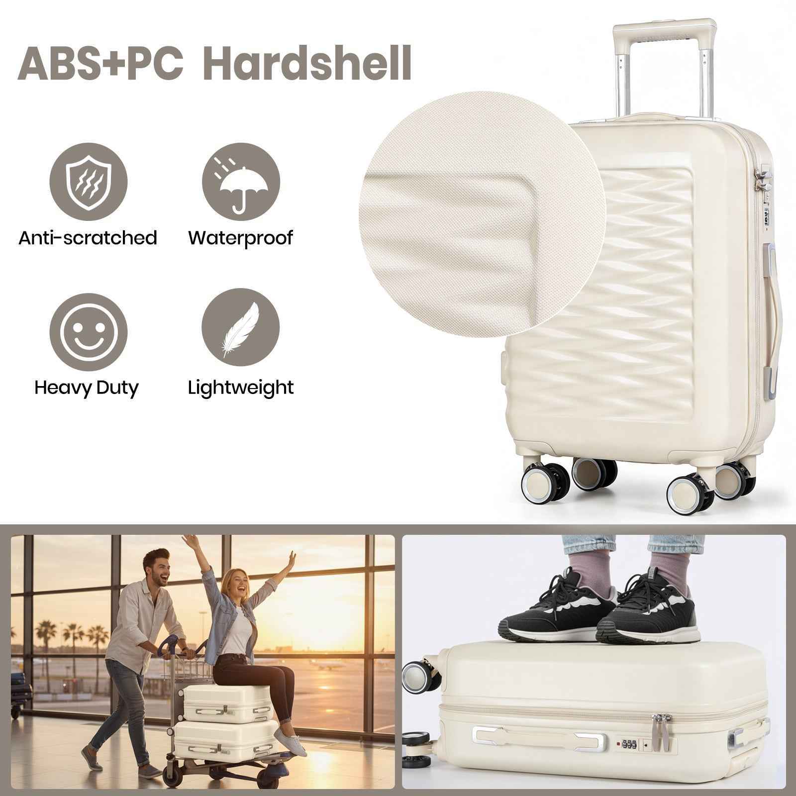Tavoxda Lightweight Hard Shell Travel Suitcase Sets of 4 White