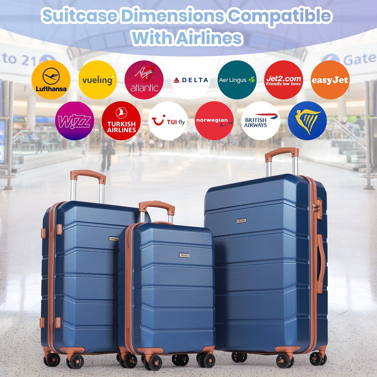 Lightweight Hard Shell Suitcase Sets 5 Piece - Blue