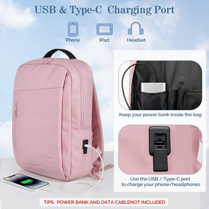 Lightweight Laptop Backpack with USB Charging Port in Pink