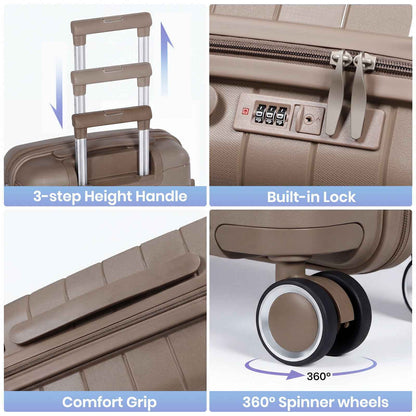 Tavoxda Lightweight PP Hardshell 3 Piece Luggage Sets Brown