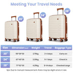 Tavoxda Lightweight PP Hardshell 3 Piece Luggage Sets Cream