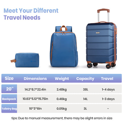 Lightweight Cabin Suitcase with Travel Backpack Set