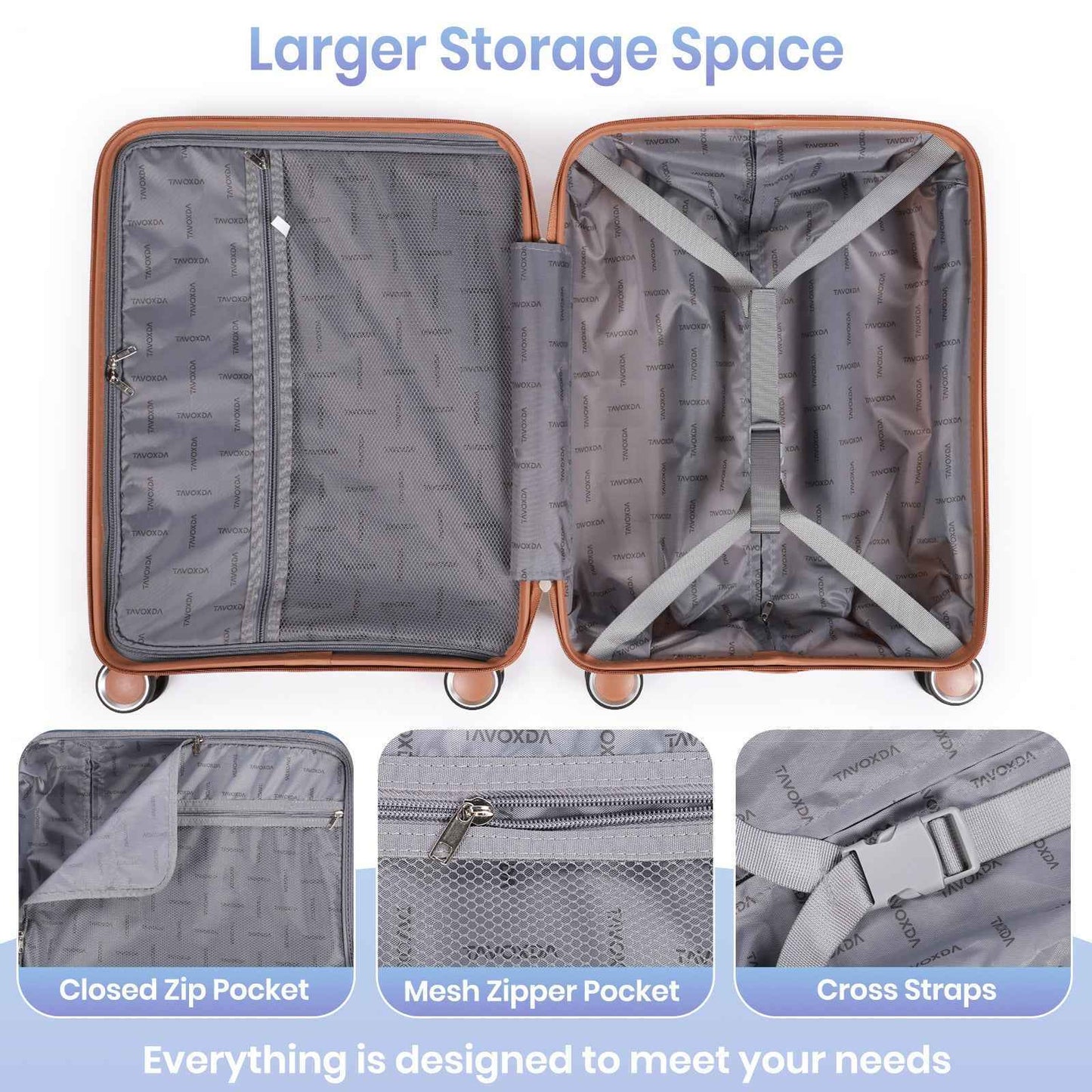 Tavoxda Lightweight PP Hardshell 3 Piece Luggage Sets Cream