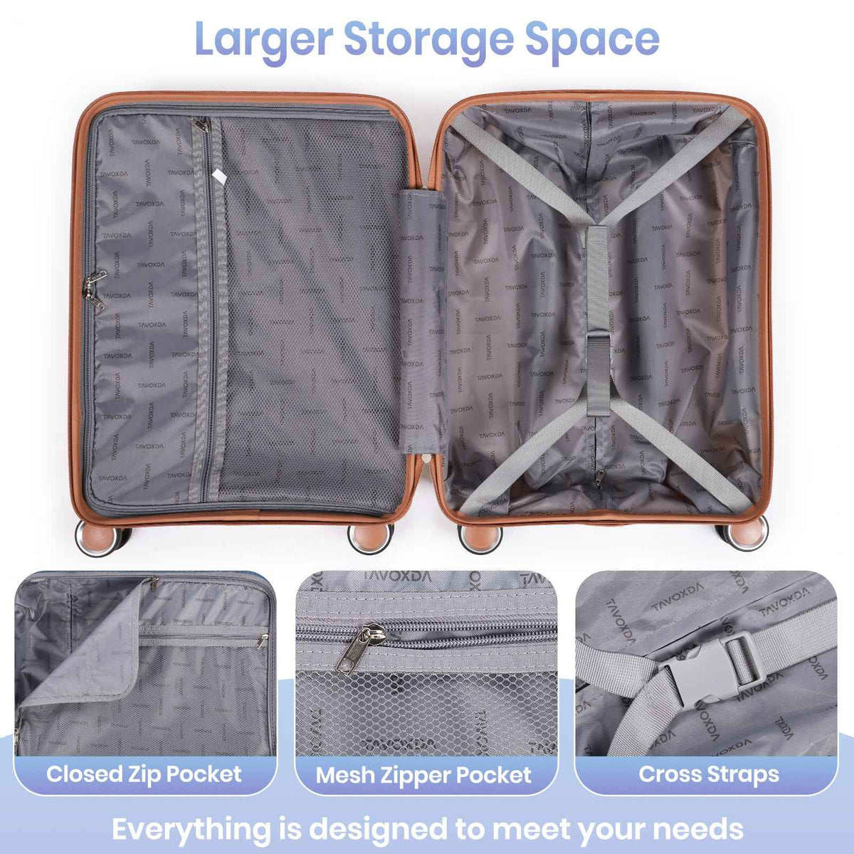 Tavoxda Lightweight PP Hardshell 3 Piece Luggage Sets Cream