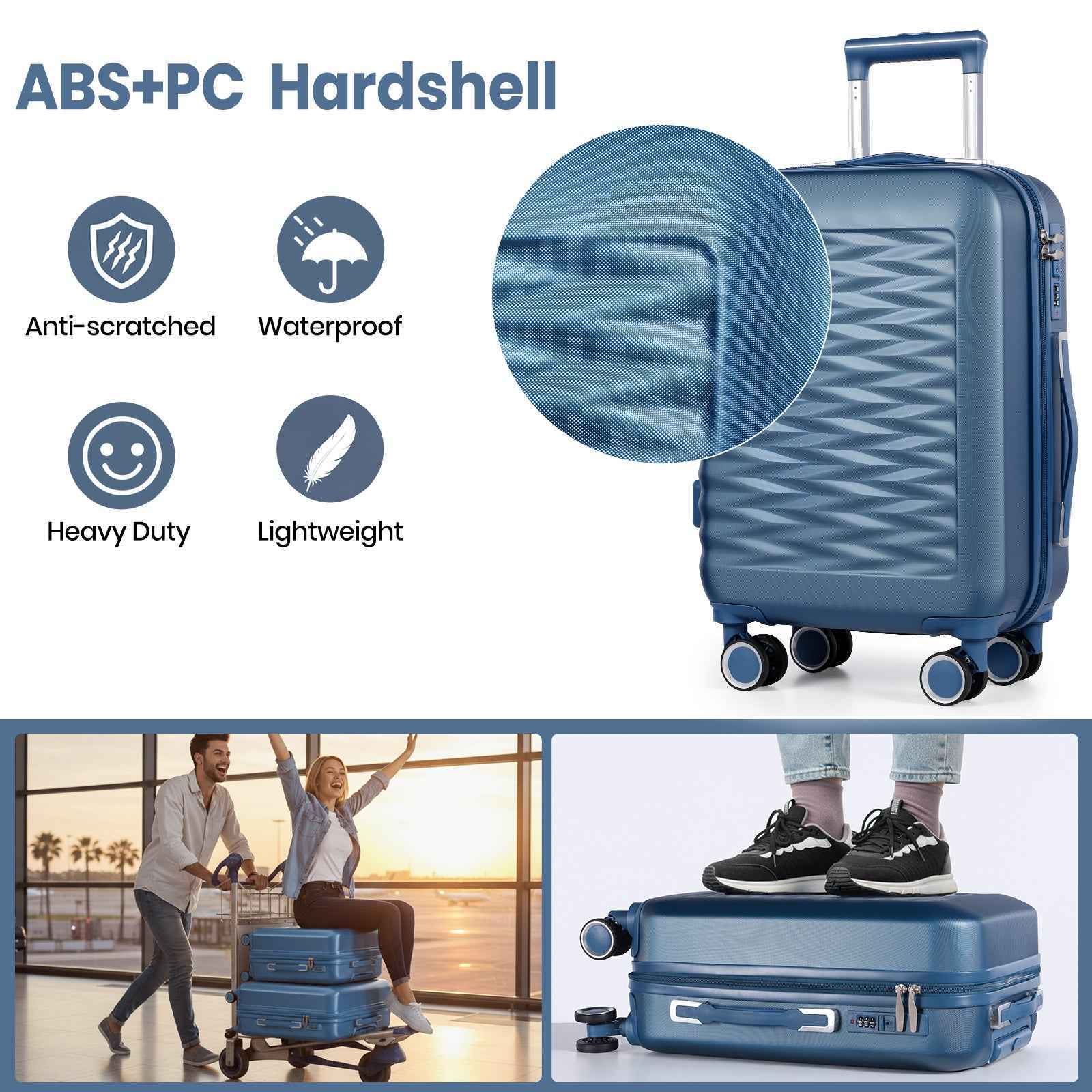 Tavoxda Lightweight Hard Shell Travel Suitcase Sets of 4 Blue