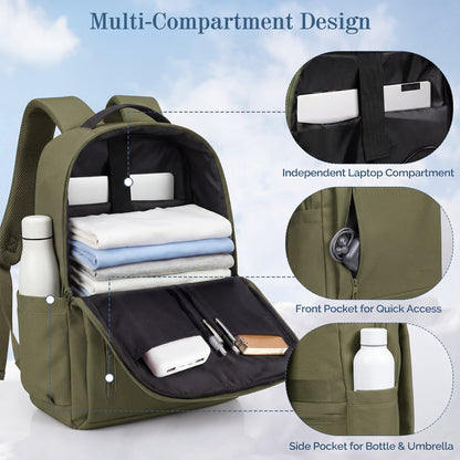 Lightweight Laptop Backpack with USB Charging Port in Green