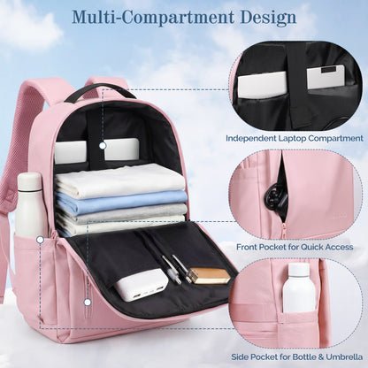 Lightweight Laptop Backpack with USB Charging Port in Pink