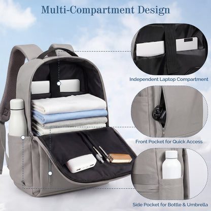 Lightweight Laptop Backpack with USB Charging Port in Grey