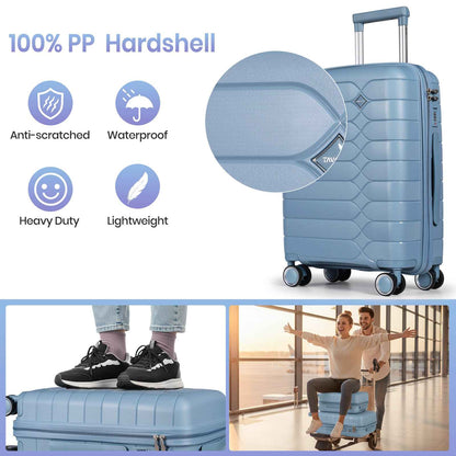 Tavoxda Lightweight PP Hard Shell Cabin Suitcase Light Blue