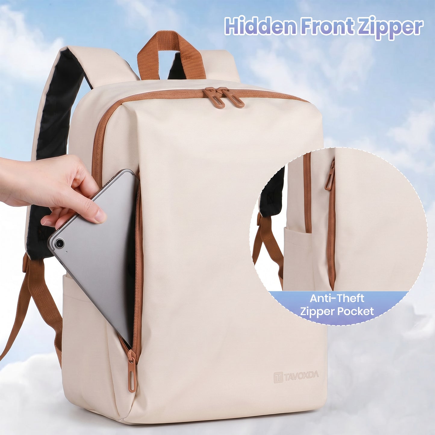 Lightweight Laptop Backpack with Toiletry Bag Cream