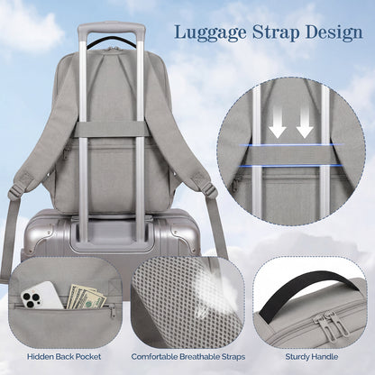Lightweight Laptop Backpack with USB Charging Port in Grey