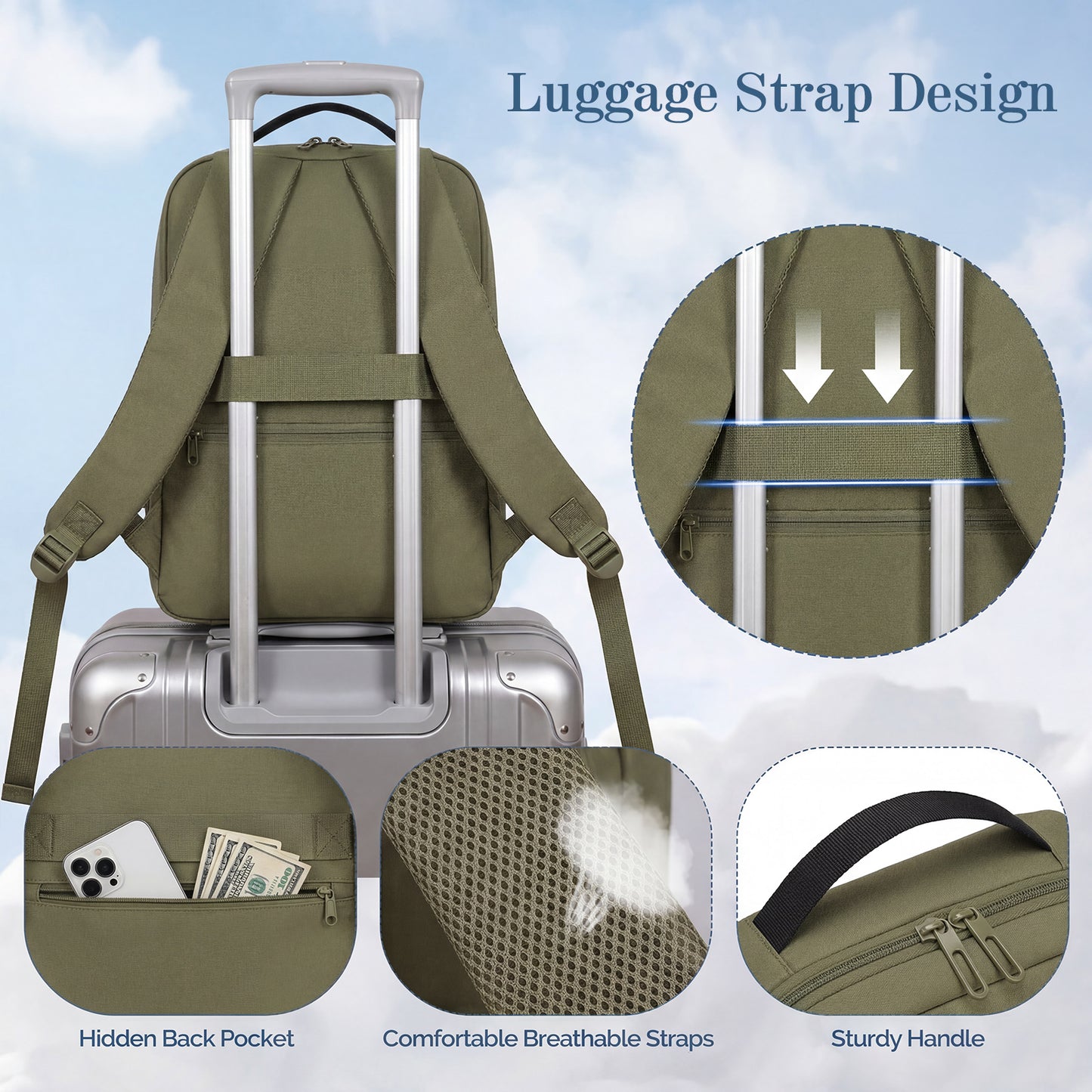Lightweight Laptop Backpack with USB Charging Port in Green