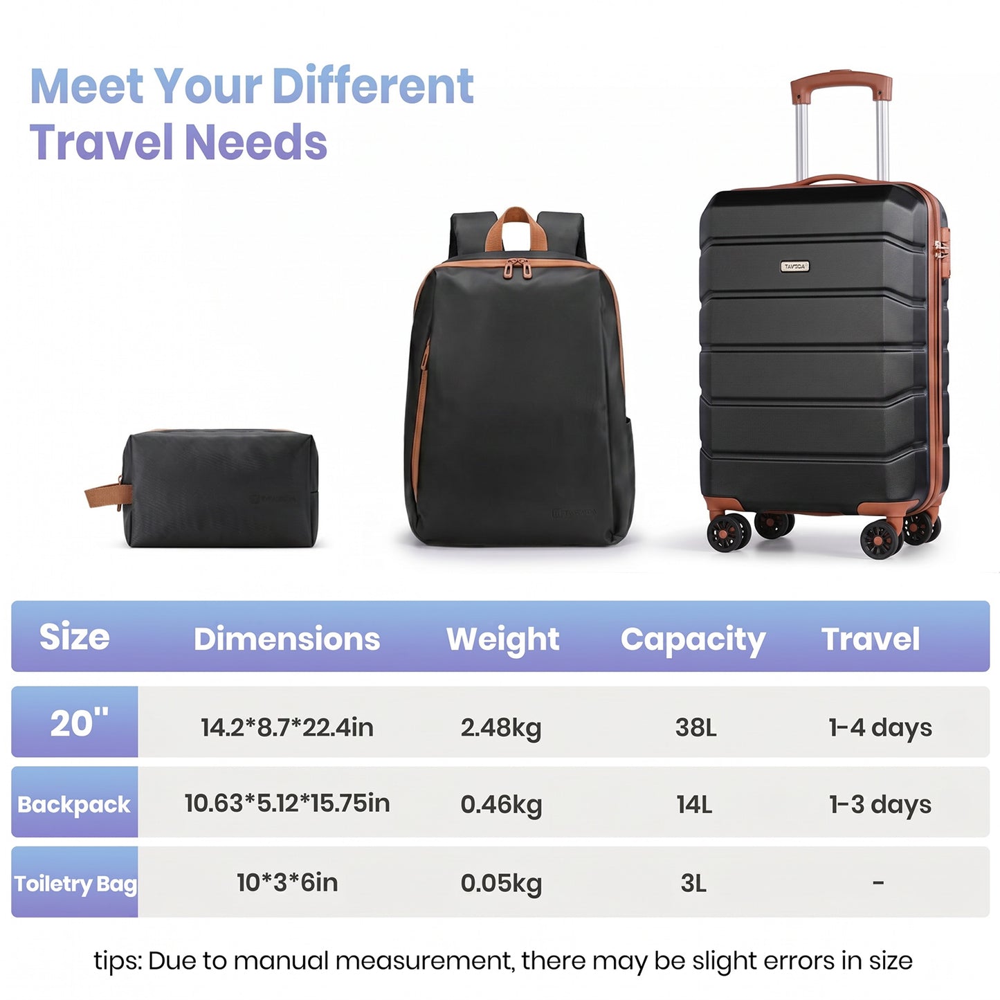 Lightweight Cabin Suitcase with Travel Backpack Set