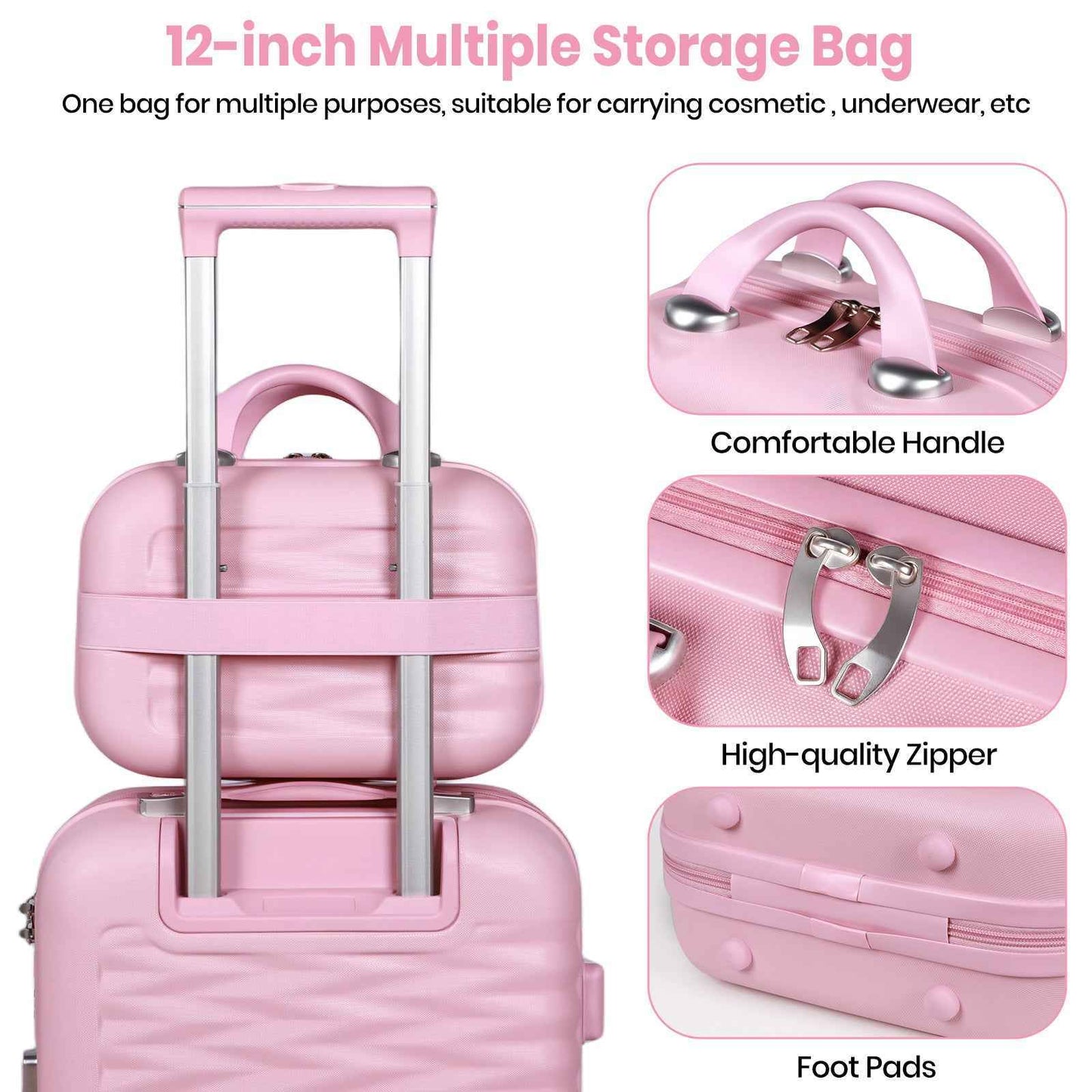 Tavoxda Lightweight Hard Shell Travel Suitcase Sets of 4 Pink