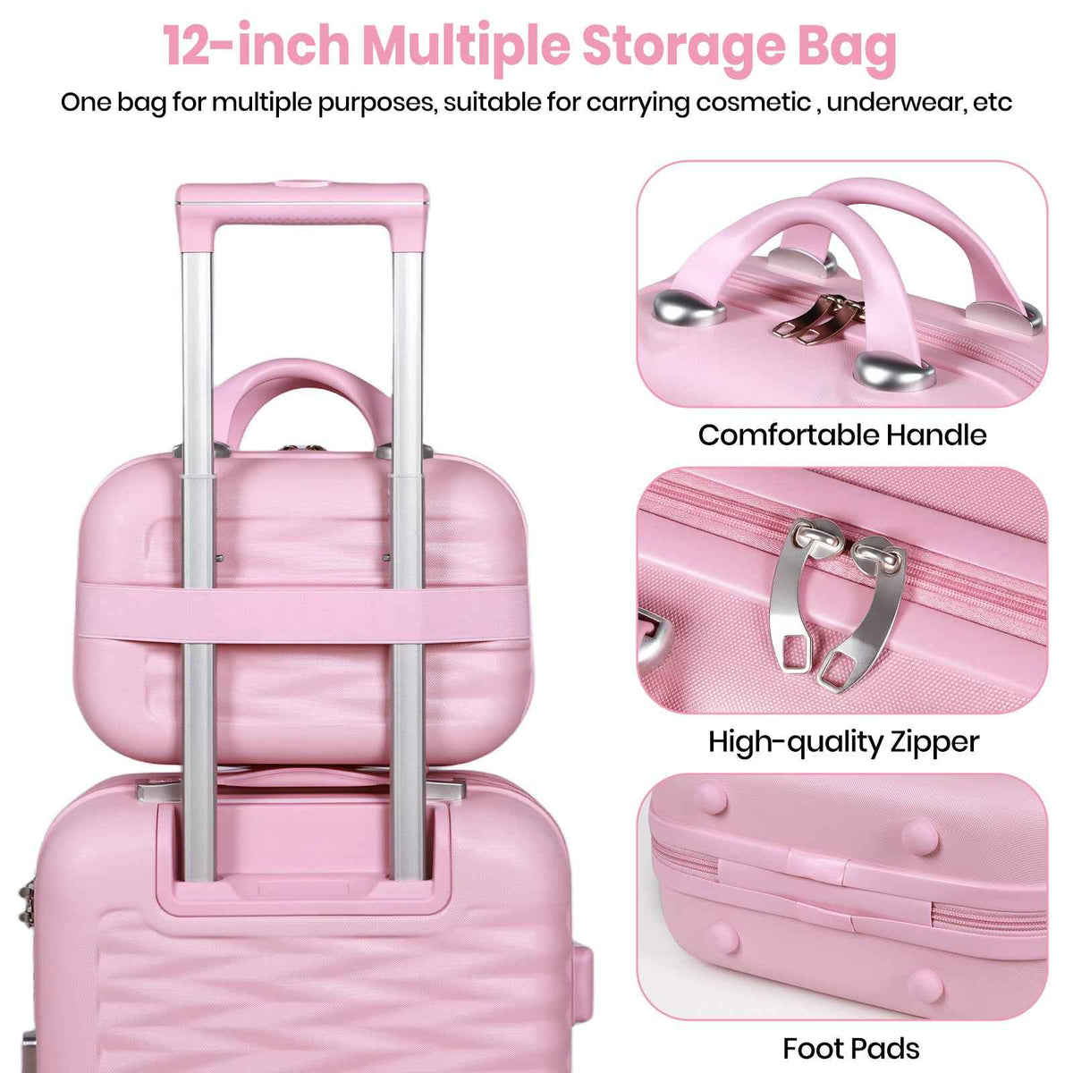 Tavoxda Lightweight Hard Shell Travel Suitcase Sets of 4 Pink