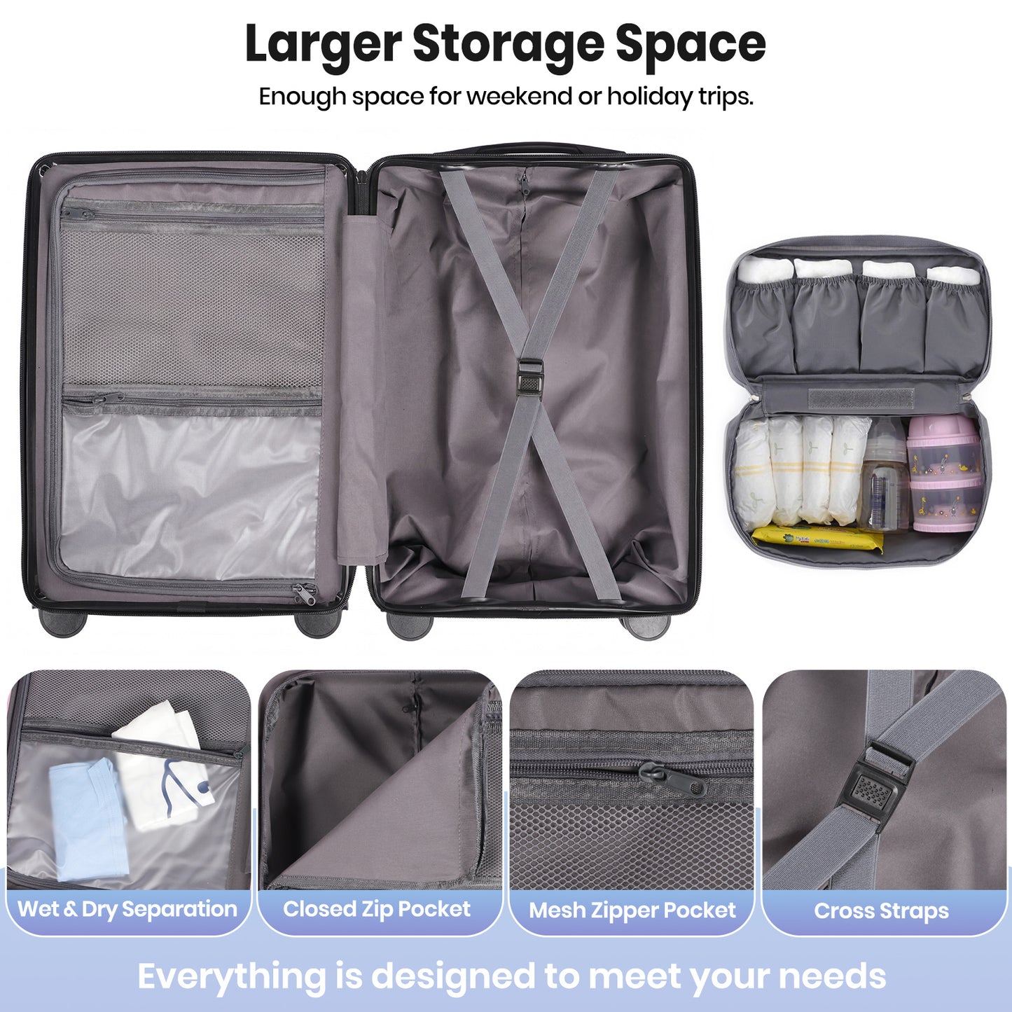 Lightweight Hard Shell Cabin Suitcase with Cup Holder