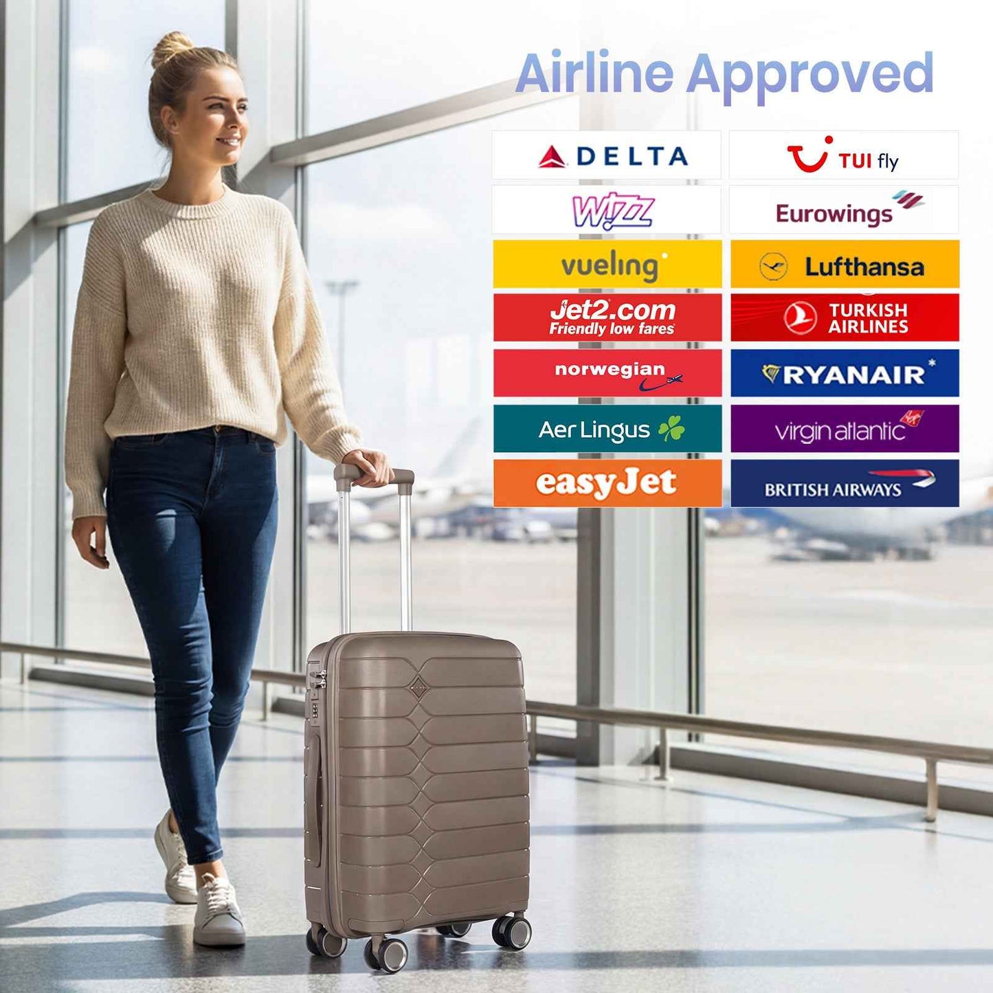 Tavoxda Lightweight PP Hard Shell Cabin Suitcase Brown