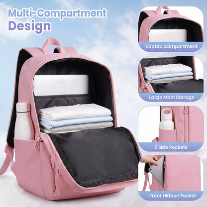Lightweight Laptop Backpack with Toiletry Bag Pink