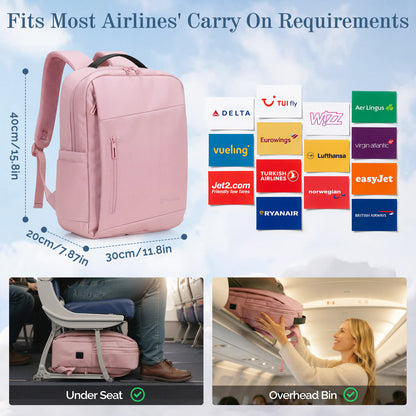 Lightweight Laptop Backpack with USB Charging Port in Pink