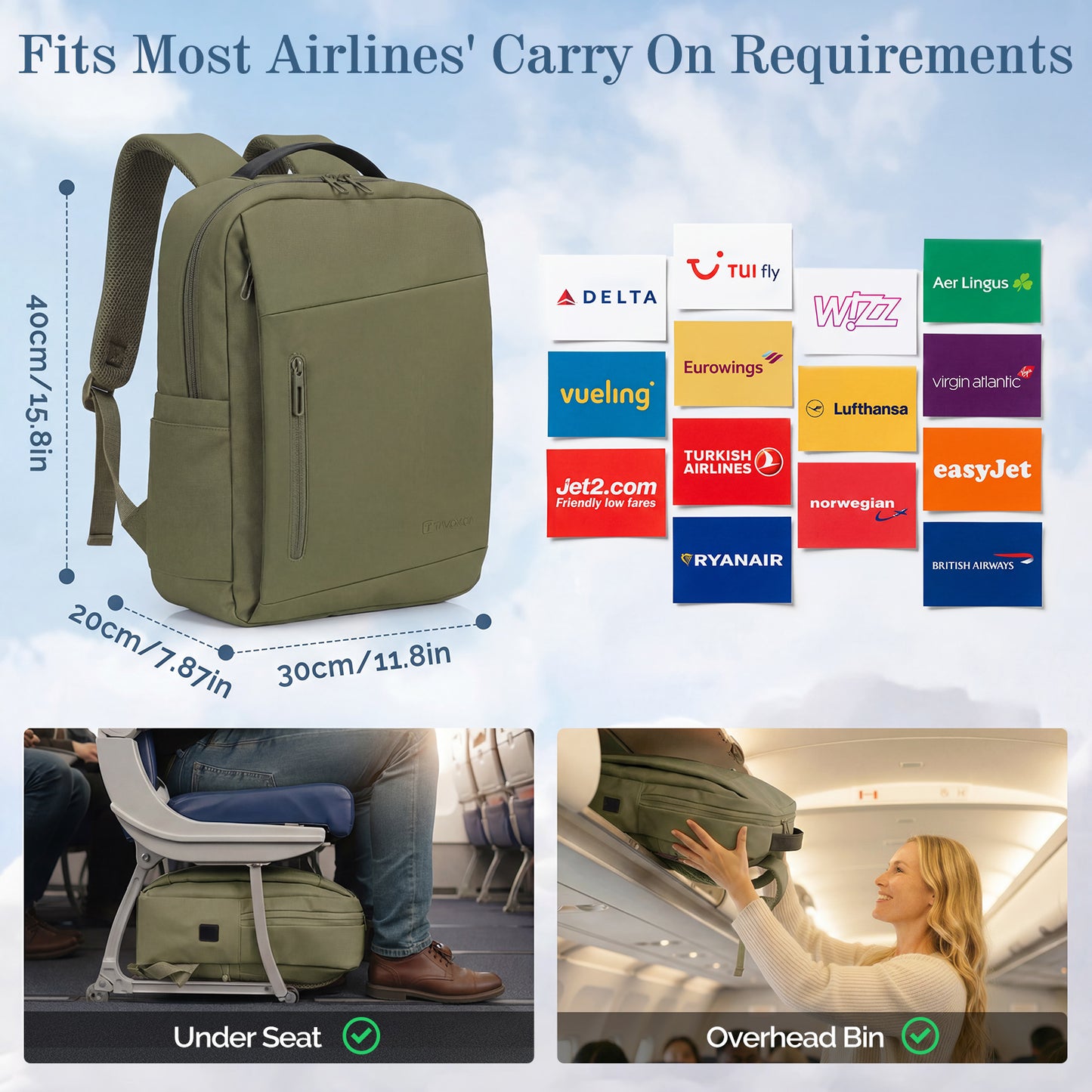Lightweight Laptop Backpack with USB Charging Port in Green