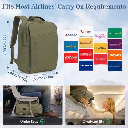 Lightweight Laptop Backpack with USB Charging Port in Green